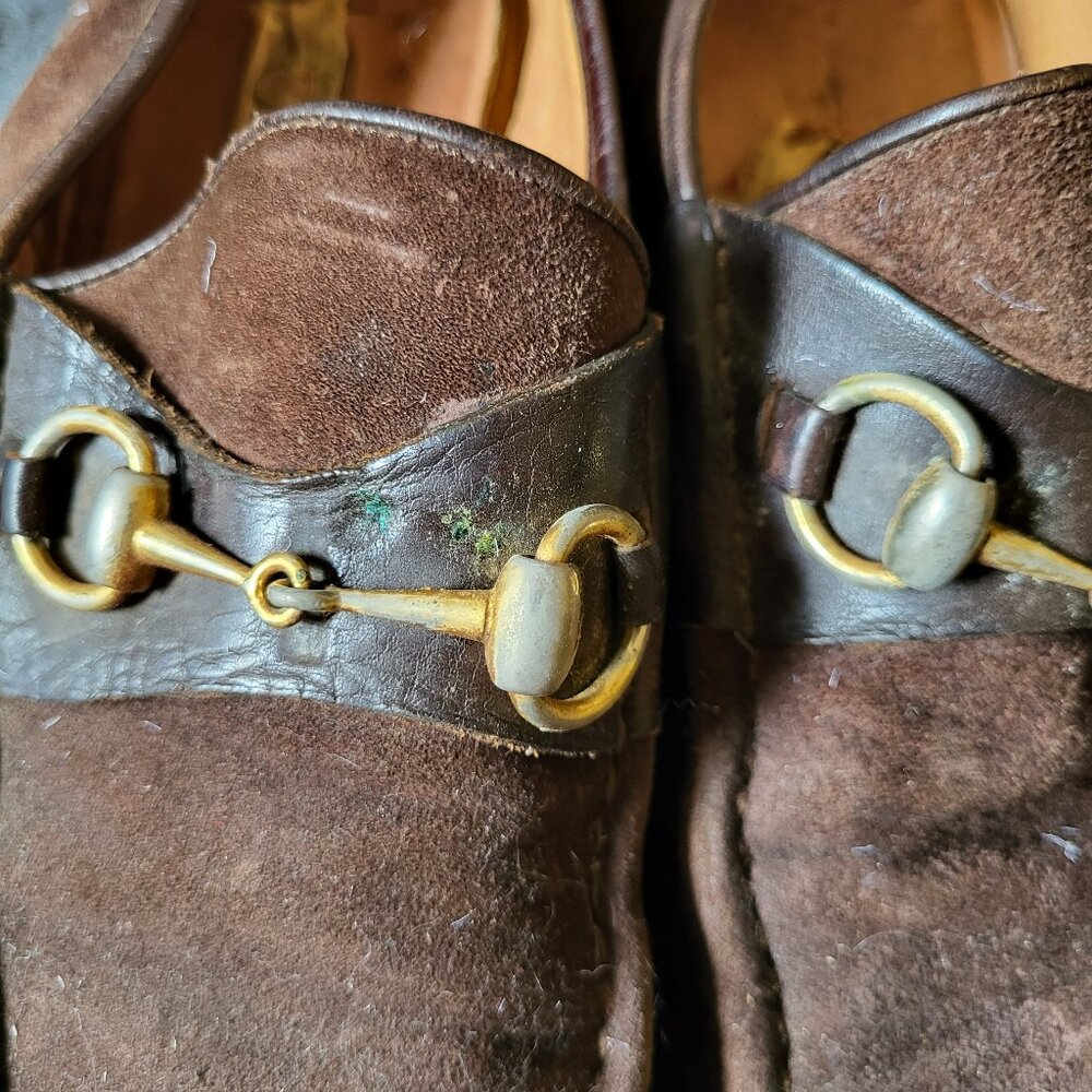 Vintage 1970's Gucci Men's  Leather Horsebit suede casual Loafers - Picture 3 of 9